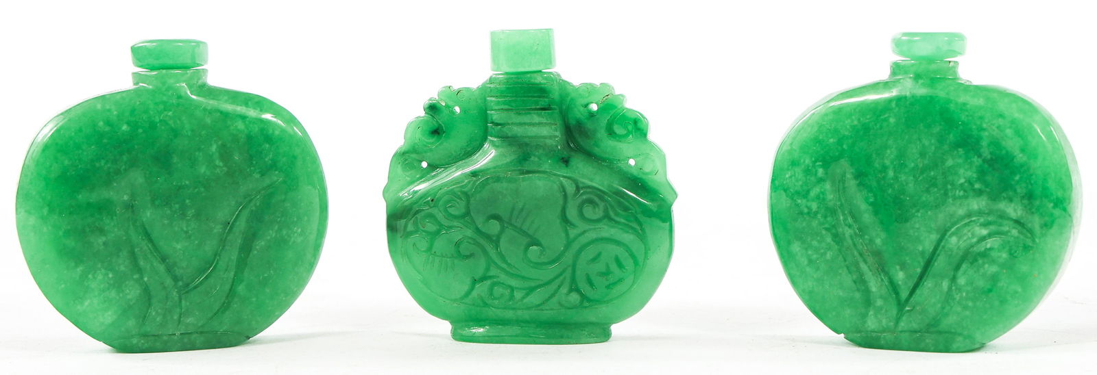 CARVED JADE SNUFF BOTTLES - LOT OF 3 (1 of 5)