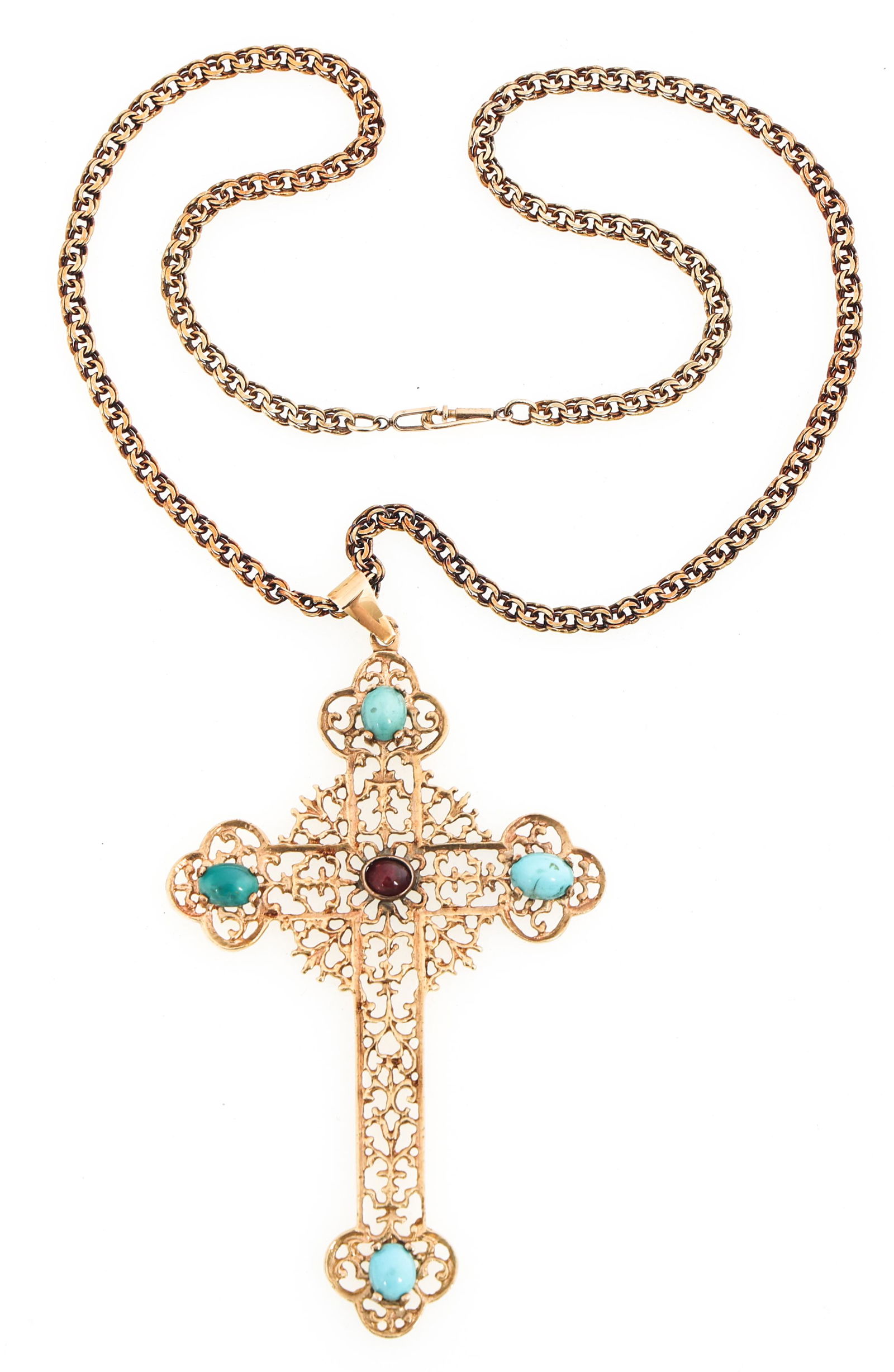 14K YELLOW GOLD OPENWORK CROSS PENDANT WITH CHAIN (1 of 4)