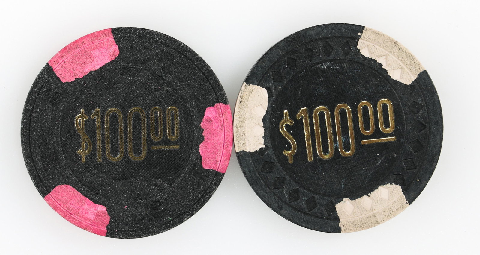 CALIFORNIA CARDROOM $100 POKER CHIPS: CALIFORNIA CARDROOM $100 POKER CHIPS Two California $100 cardroom poker chips, to include 4 Kings and "Harry the Horse". 