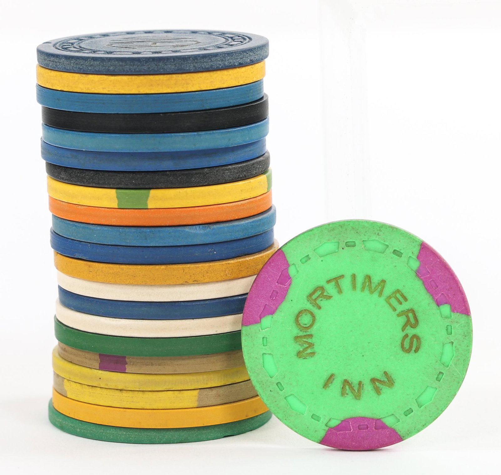 CALIFORNIA CLUB & CARDROOM POKER CHIPS: CALIFORNIA CLUB & CARDROOM POKER CHIPS California club and cardroom poker chips, 22 pieces total, to include: Adobe Inn $1 Ajax Club NVC Beach Club NVC Brandy, Ben B 10 cent Cottag