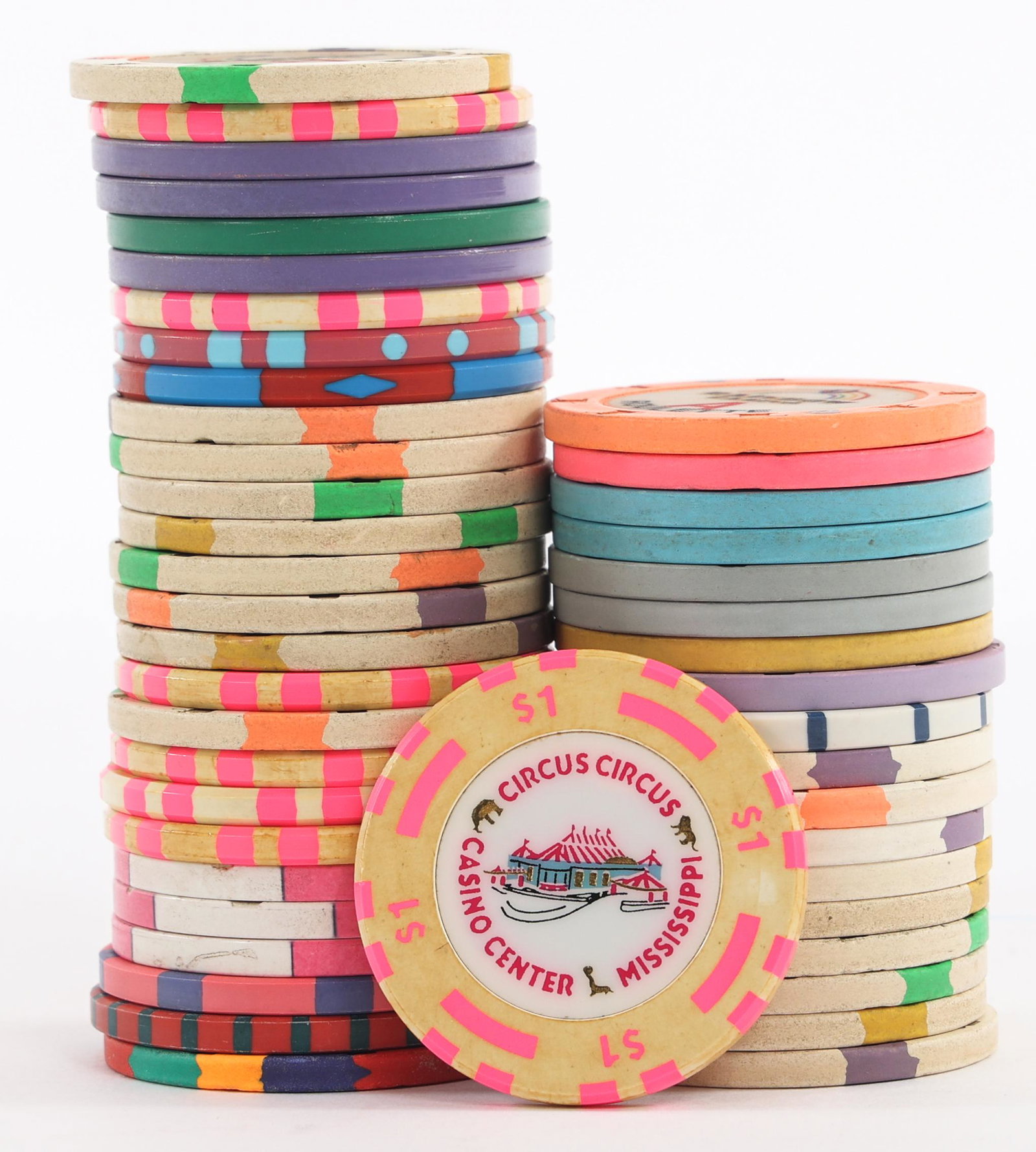 CIRCUS CIRCUS RAINBOW CASINO MISSISSIPPI CHIPS: CIRCUS CIRCUS RAINBOW CASINO MISSISSIPPI CHIPS Mississippi Rainbow Casino and Circus Circus chips to include roulette, 50 cent, $1, $2.50, and $5 denominations. 