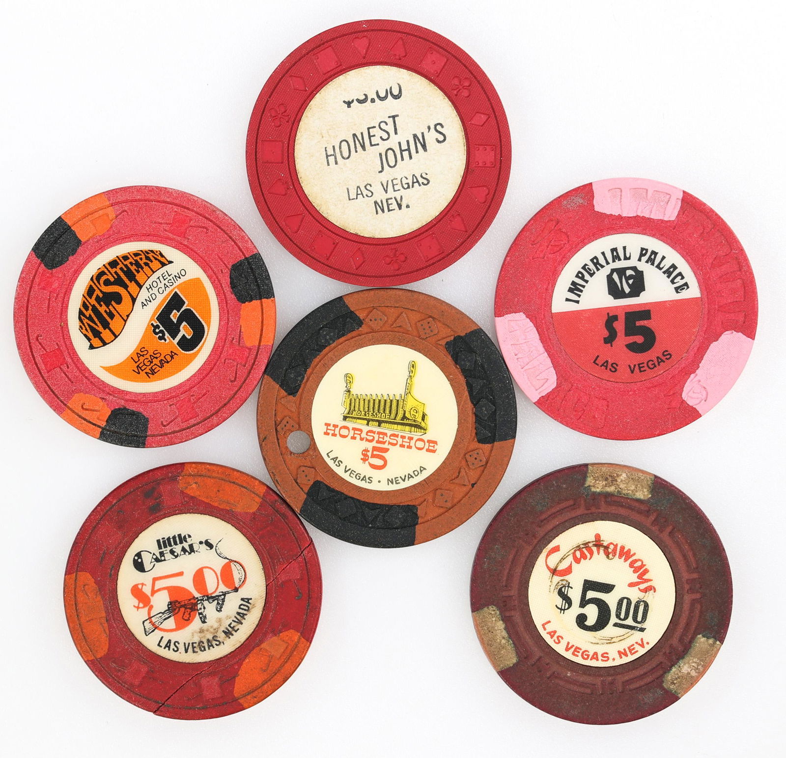 LAS VEGAS NEVADA $3 & $5 CASINO CHIPS (1 of 2)