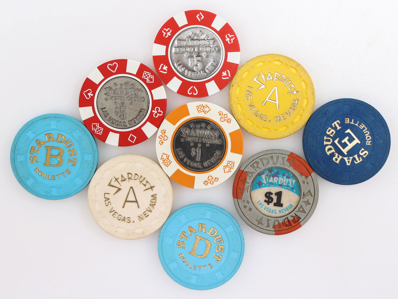 STARDUST LAS VEGAS CASINO CHIPS - $1, $5, ROULETTE (1 of 2)