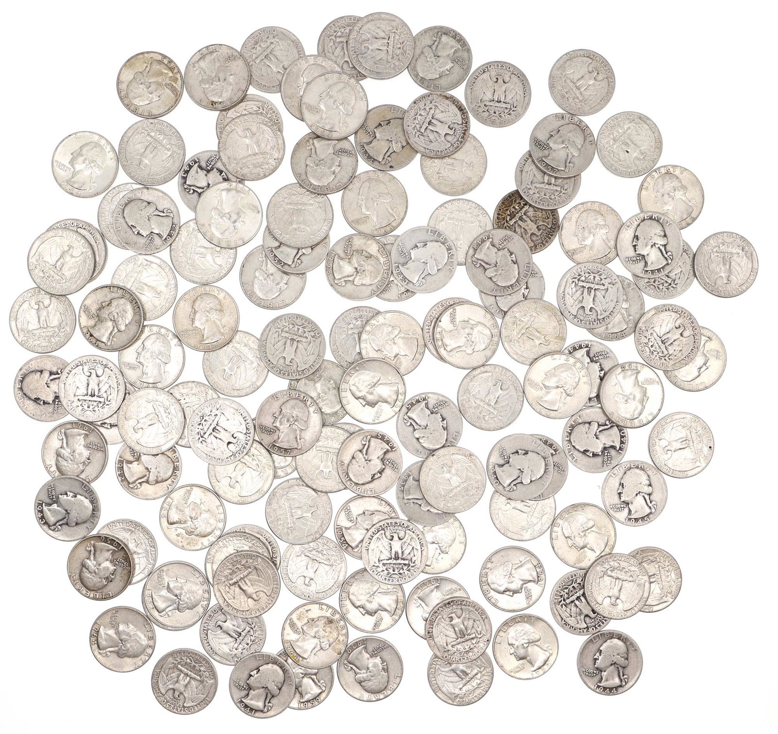 US 90% SILVER WASHINGTON QUARTERS LOT OF 122 (1 of 6)