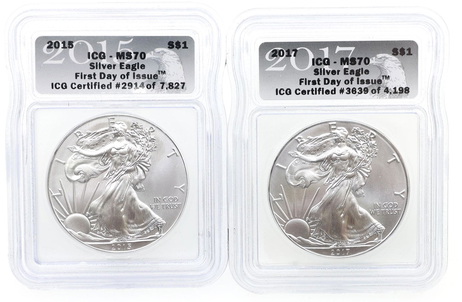 2015 2017 AMERICAN EAGLE 1 OZ SILVER COINS ICG GRADED (1 of 3)