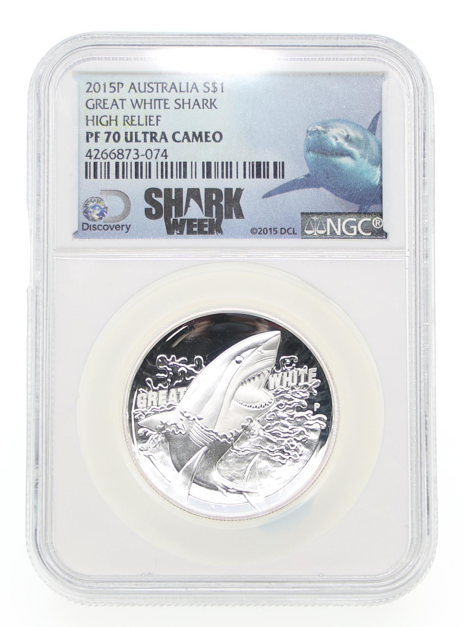 2015 AUSTRALIAN GREAT WHITE SHARK 1 OZ SILVER COIN NGC (1 of 2)