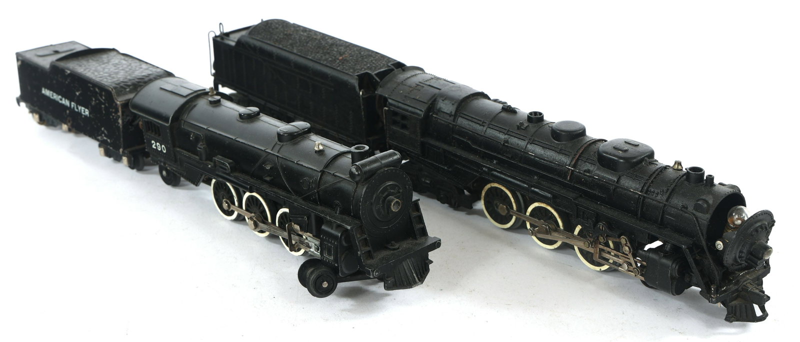AMERICAN FLYER S GAUGE MODEL LOCOMOTIVE SETS: AMERICAN FLYER S GAUGE MODEL LOCOMOTIVE SETS Late 1940s American Flyer model toy locomotive sets. Includes: Steam Engine #435 w/ attached Diecast Tender #433a Steam Engine #