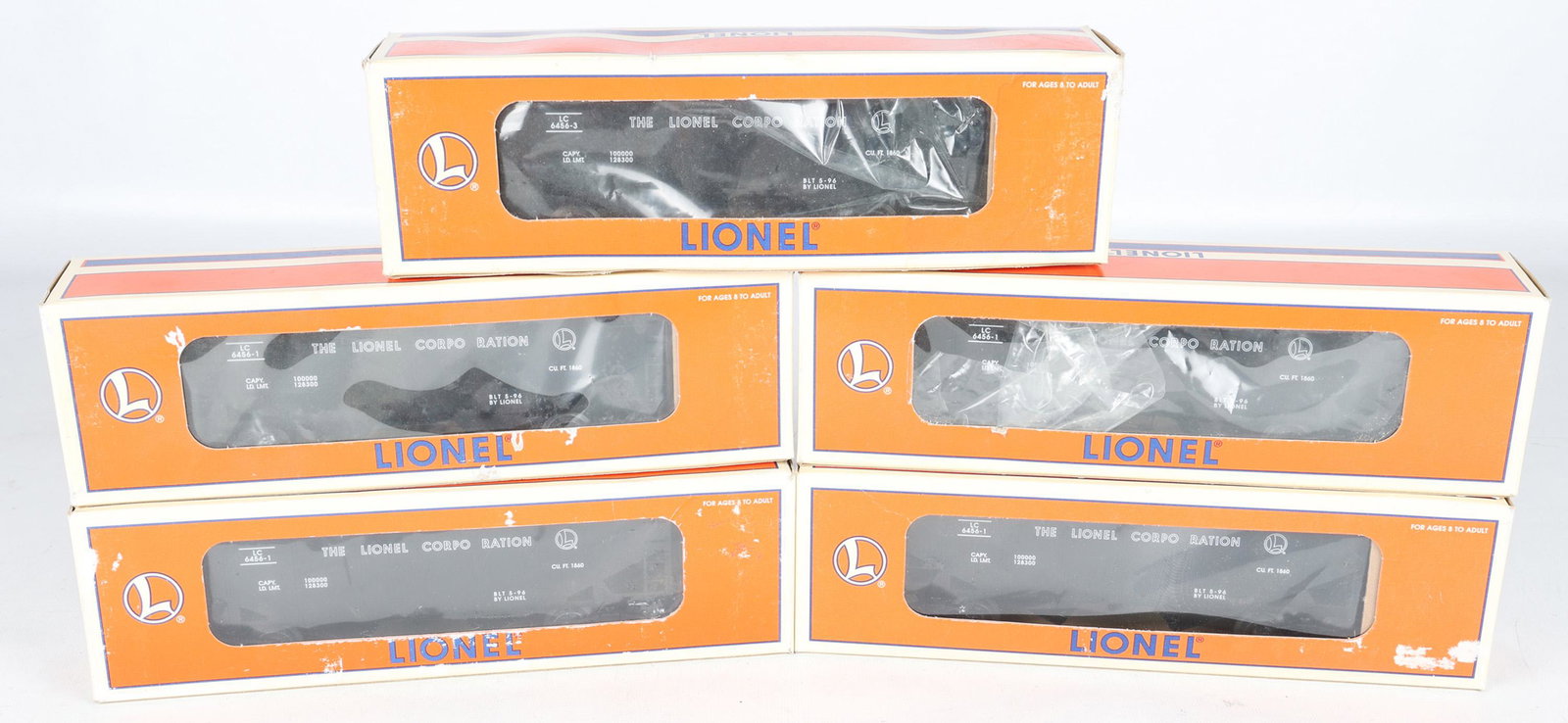 LIONEL CORPORATION HOPPERS O GAUGE MODEL TRAIN CARS: LIONEL CORPORATION HOPPERS O GAUGE MODEL TRAIN CARS Lionel Corporation O gauge model train two-bay hopper cars, to include: (4) 6456-1 hopper cars, Item no. 6-16431 6456-3 hopper car, Item 