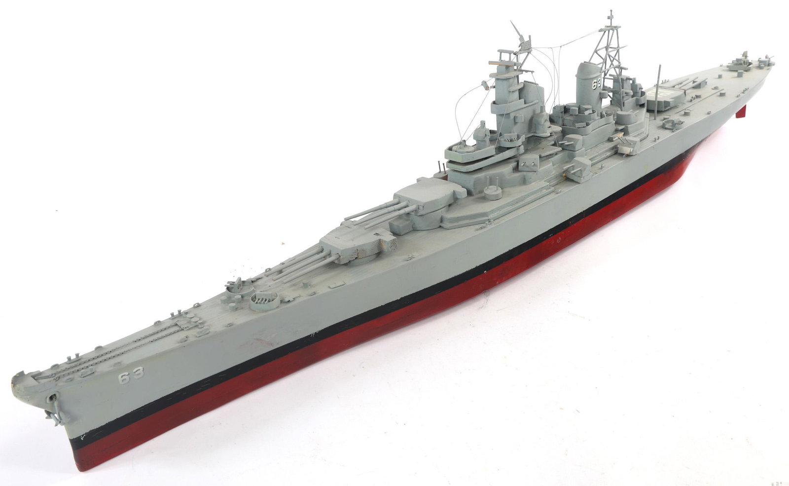USS MISSOURI BATTLESHIP MODEL: USS MISSOURI BATTLESHIP MODEL Model of USS Missouri (BB-63) Iowa class battleship. Made of wood. Size: 55.5 x 11 x 8"