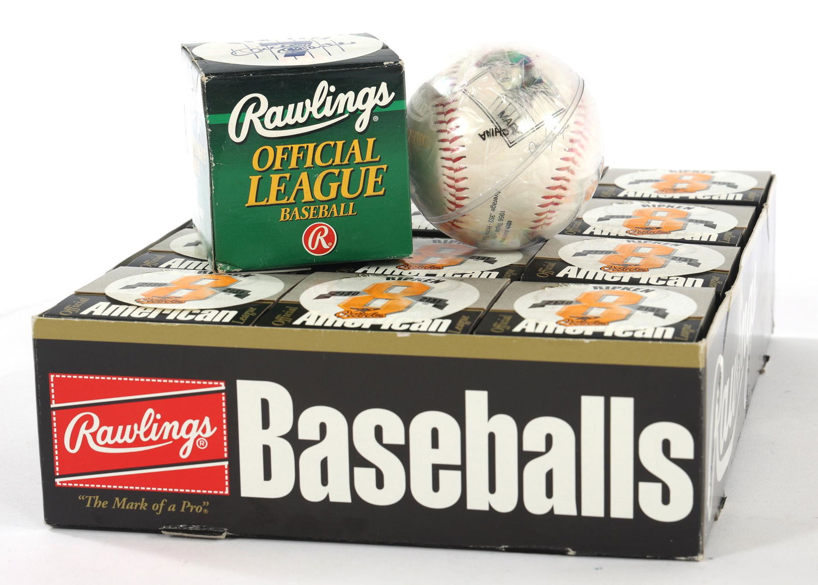 COMMEMORATIVE RAWLINGS OFFICIAL LEAGUE BASEBALLS: COMMEMORATIVE RAWLINGS OFFICIAL LEAGUE BASEBALLS Rawlings Official League baseballs, includes: 1 carton of 12 Cal Ripken #8 Orioles baseb