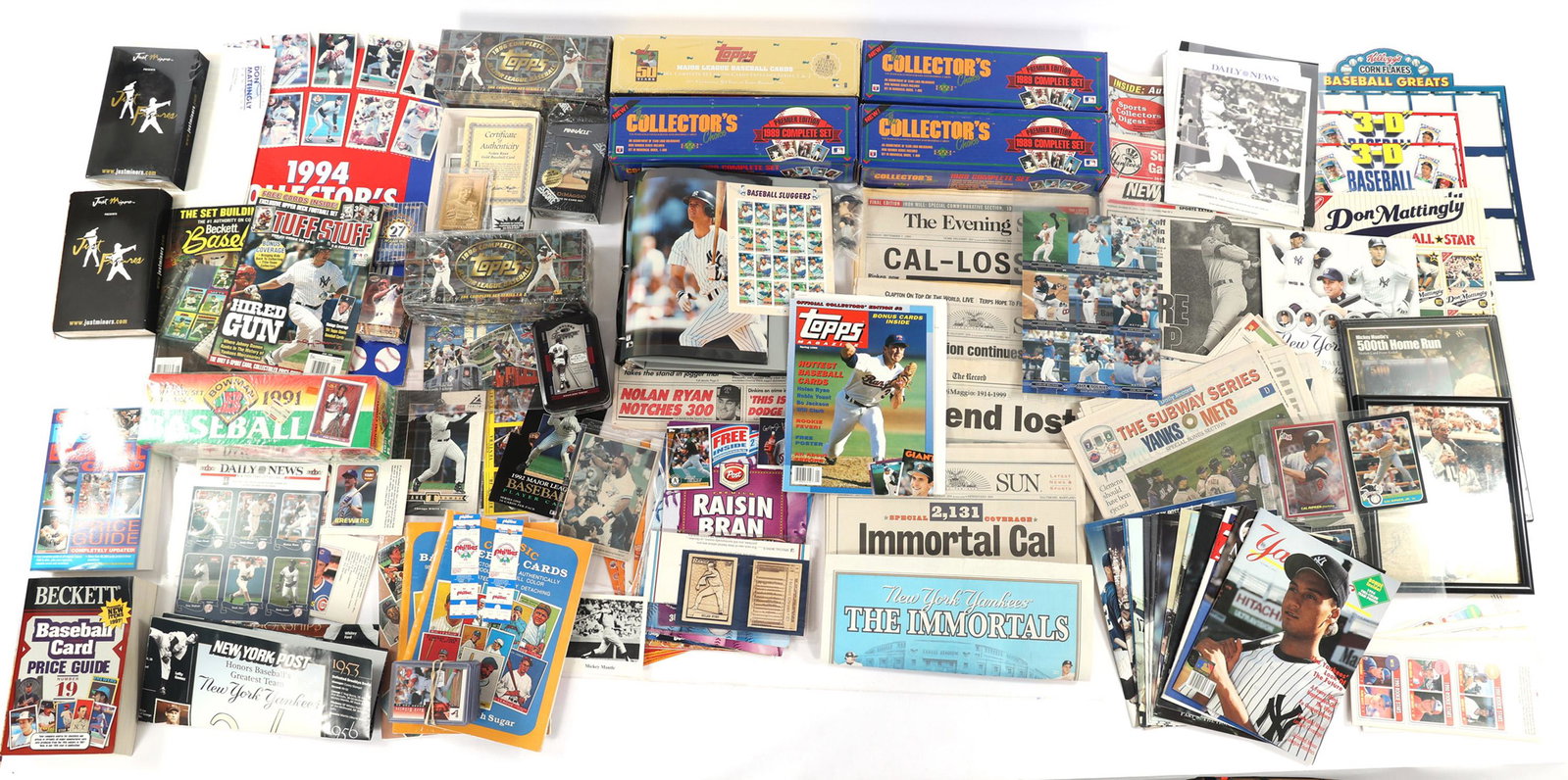 BASEBALL MEMORABILIA & SEALED 1989 UPPER DECK SETS: BASEBALL MEMORABILIA & SEALED 1989 COLLECTORS CHOICE UPPER DECK SETS Collection of 2000+ trading cards and ephemera. Primarily from the 1980s and 1990s. Includes: Nolan Ryan Gold Baseball Card w