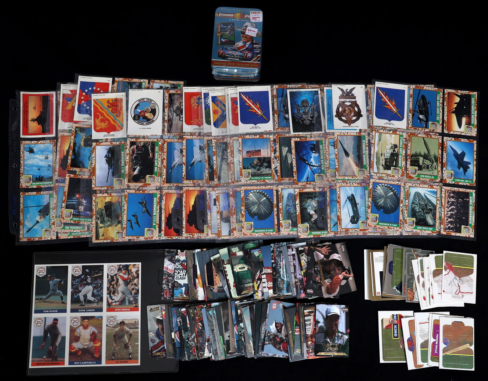 COLLECTORS TRADING CARDS - SPORTS & MEMORABILIA: COLLECTORS TRADING CARDS - SPORTS & MEMORABILIA 200+ collectors trading cards, includes: Topps Desert Storm trading cards Metallic Impressions Richard Petty race car trading cards