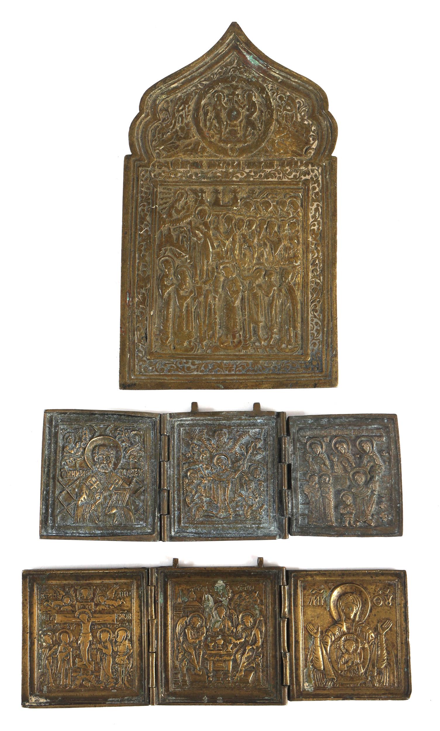 19th C. RUSSIAN ORTHODOX BRASS ICONS (1 of 8)