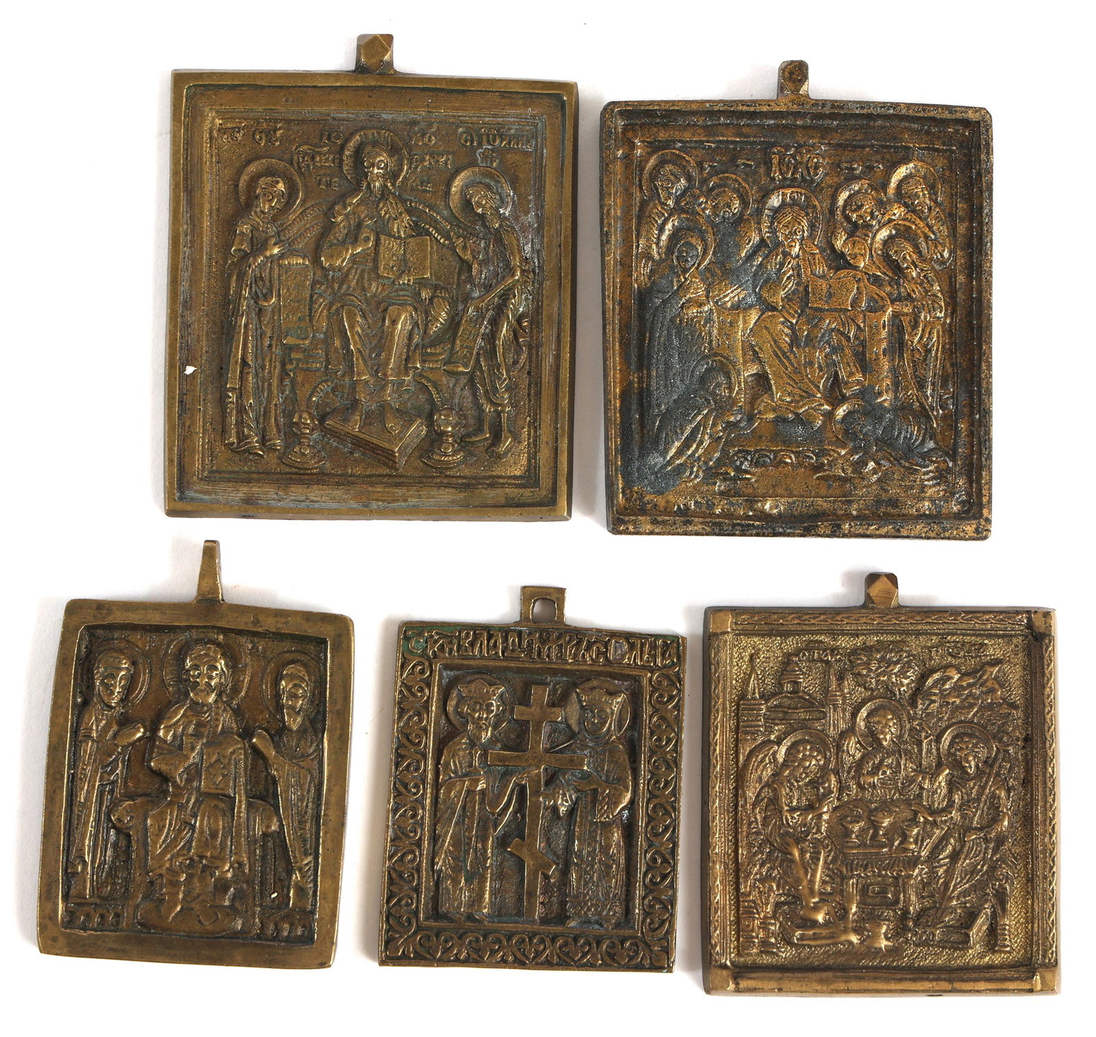 19th C. RUSSIAN ORTHODOX BRASS ICON PENDANTS (1 of 10)