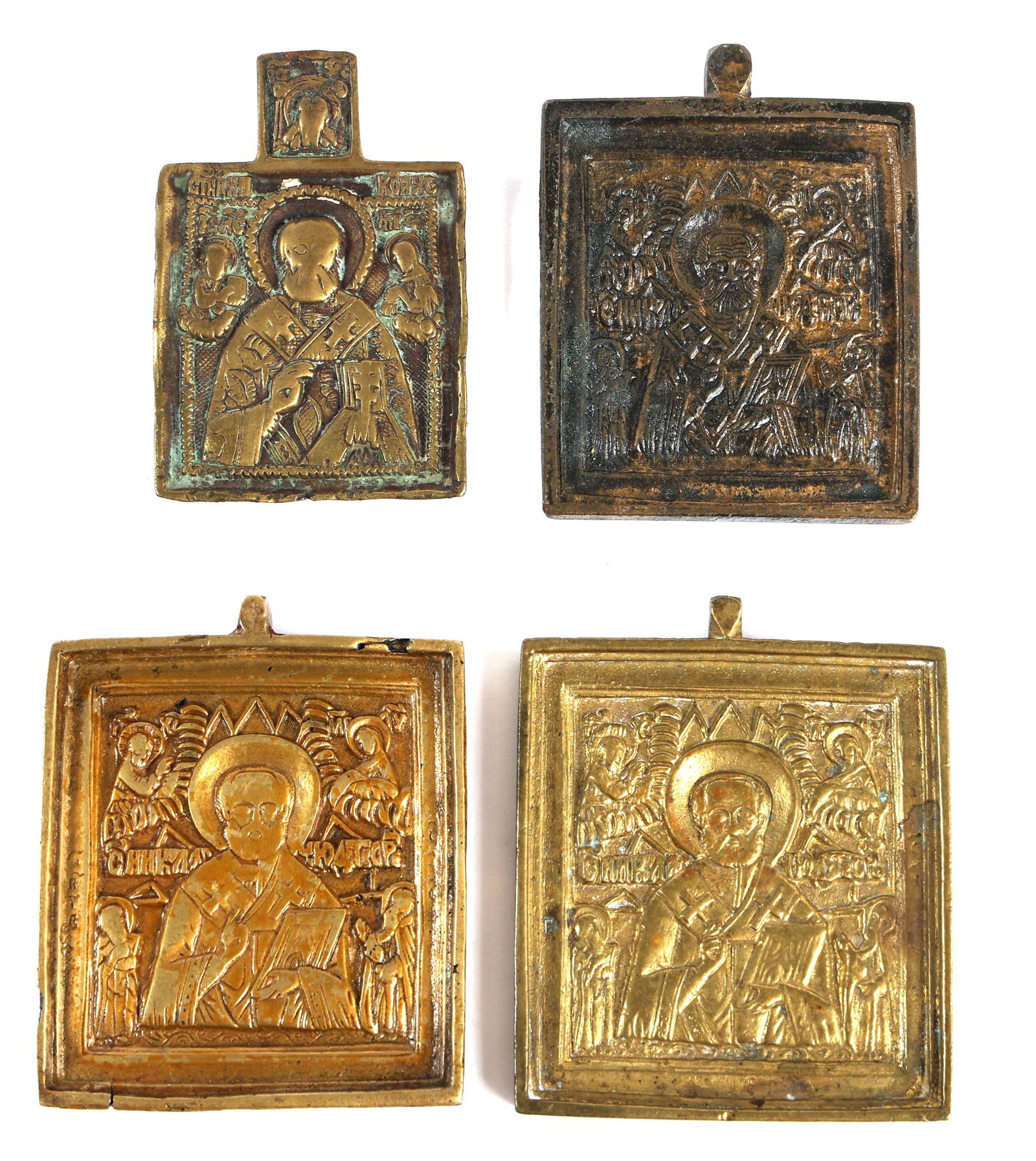 19th C. RUSSIAN ORTHODOX BRASS ST. NICHOLAS ICONS (1 of 9)