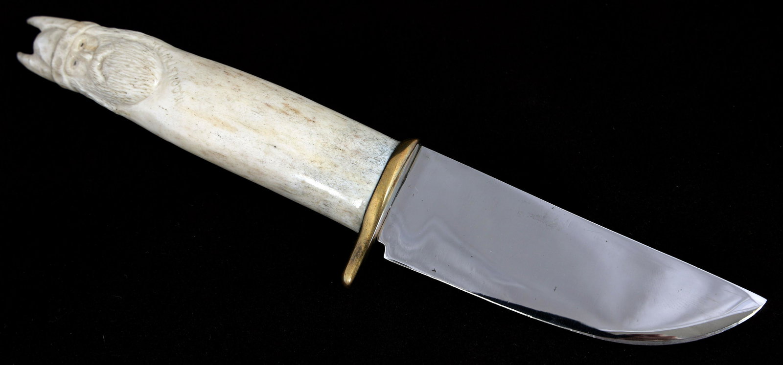 CARVED ANTLER VIKING HANDLE FIXED BLADE KNIFE & SHEATH (1 of 7)