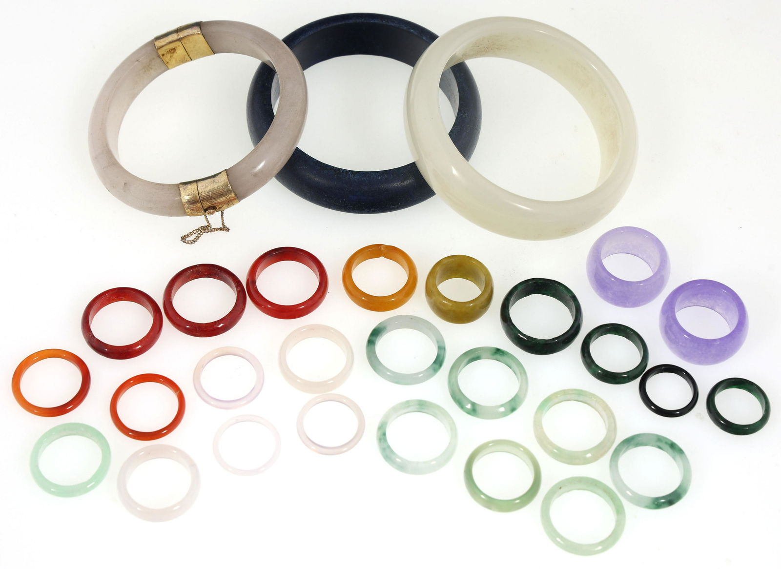 DYED JADE, GLASS, AGATE, & SODALITE RINGS & BRACELETS (1 of 4)