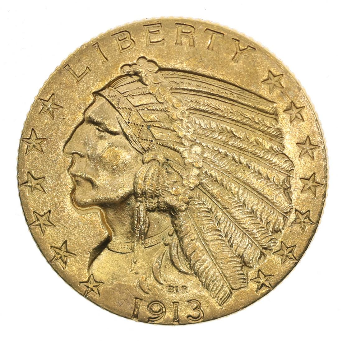 1913 US $5 INDIAN HEAD HALF EAGLE GOLD COIN (1 of 2)