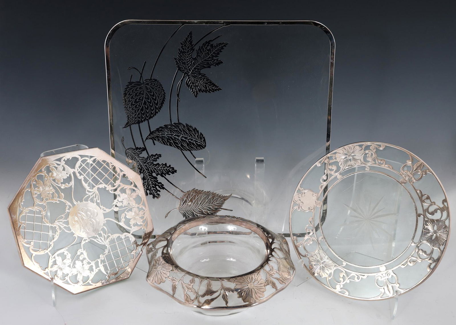 GLASS & STERLING SILVER OVERLAY TRIVET & PLATE (1 of 5)