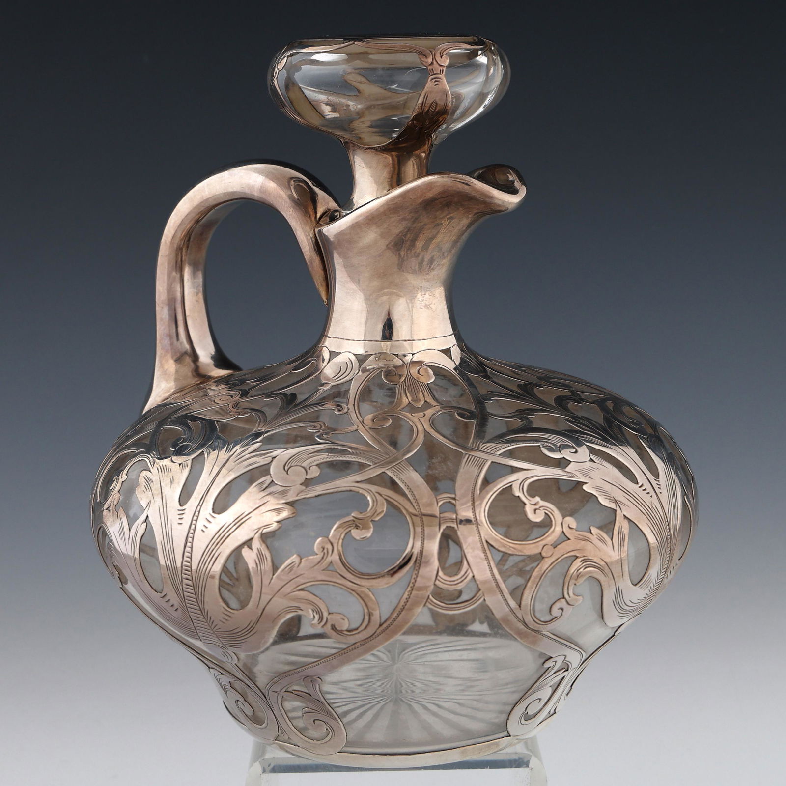 GORHAM STERLING SILVER OVERLAY GLASS LIDDED DECANTER (1 of 10)