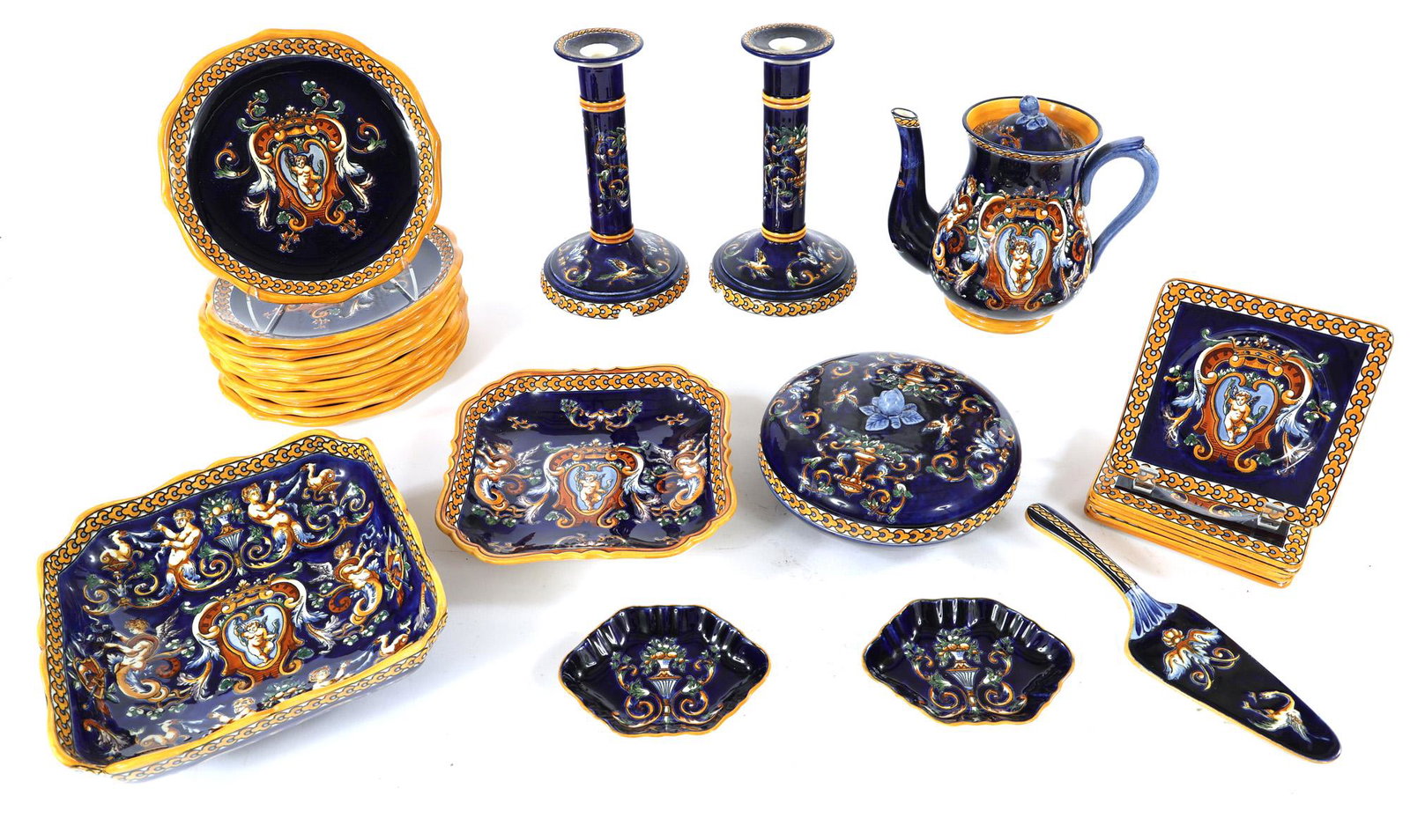 GIEN FRANCE RENAISSANCE FOND BLEU PORCELAIN SET (1 of 12)