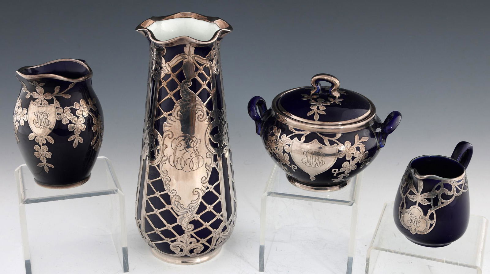 COBALT PORCELAIN SILVER OVERLAY ITEMS - LENOX & MORE (1 of 8)