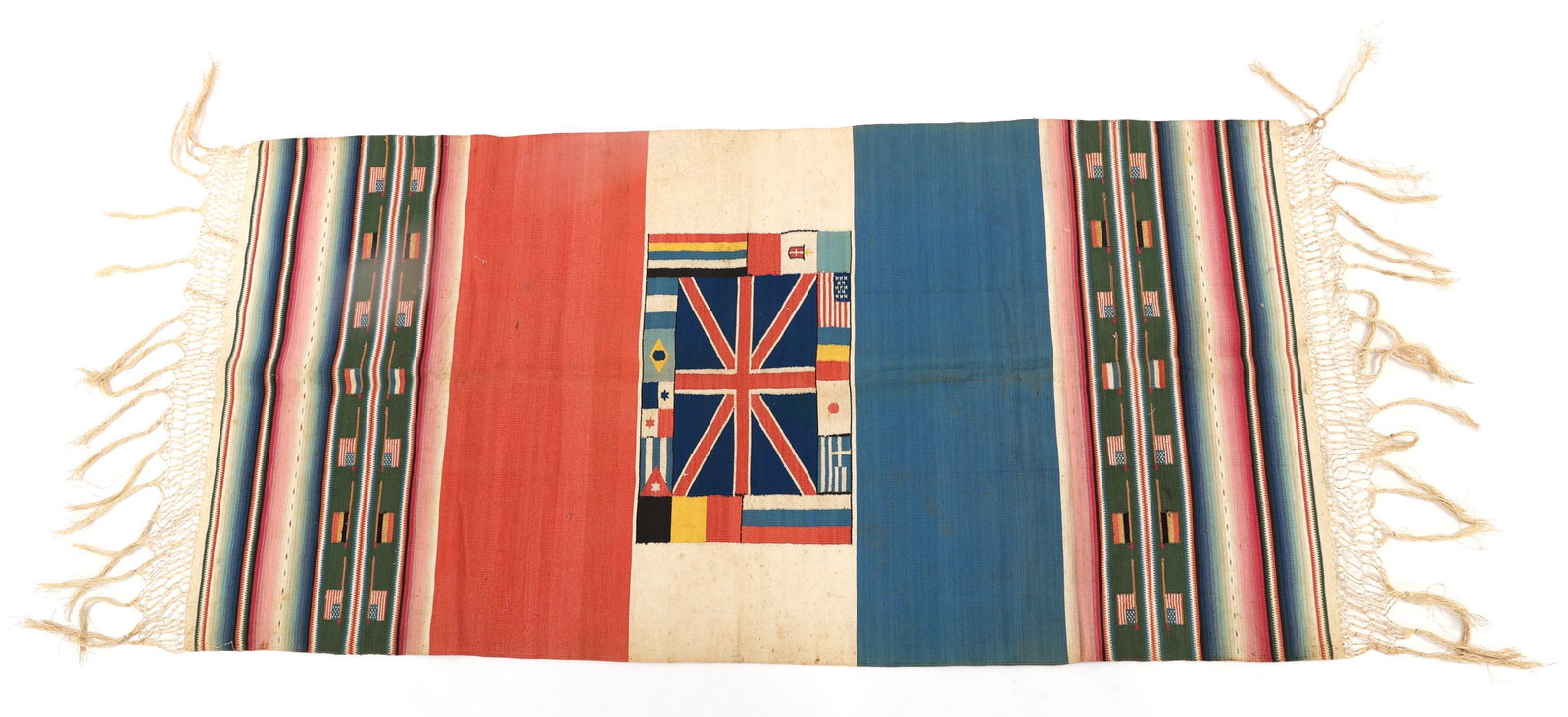MID 20th C. MEXICAN FOOTBALL SALTILLO SERAPE BLANKET (1 of 5)