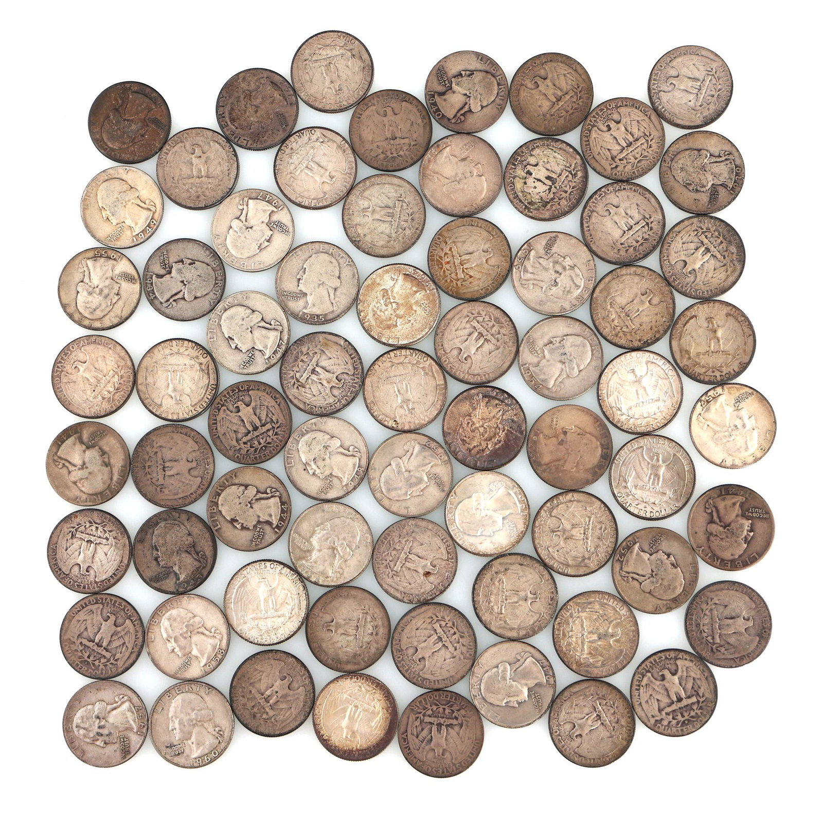 US 90% SILVER WASHINGTON QUARTERS - $17 FACE (1 of 3)