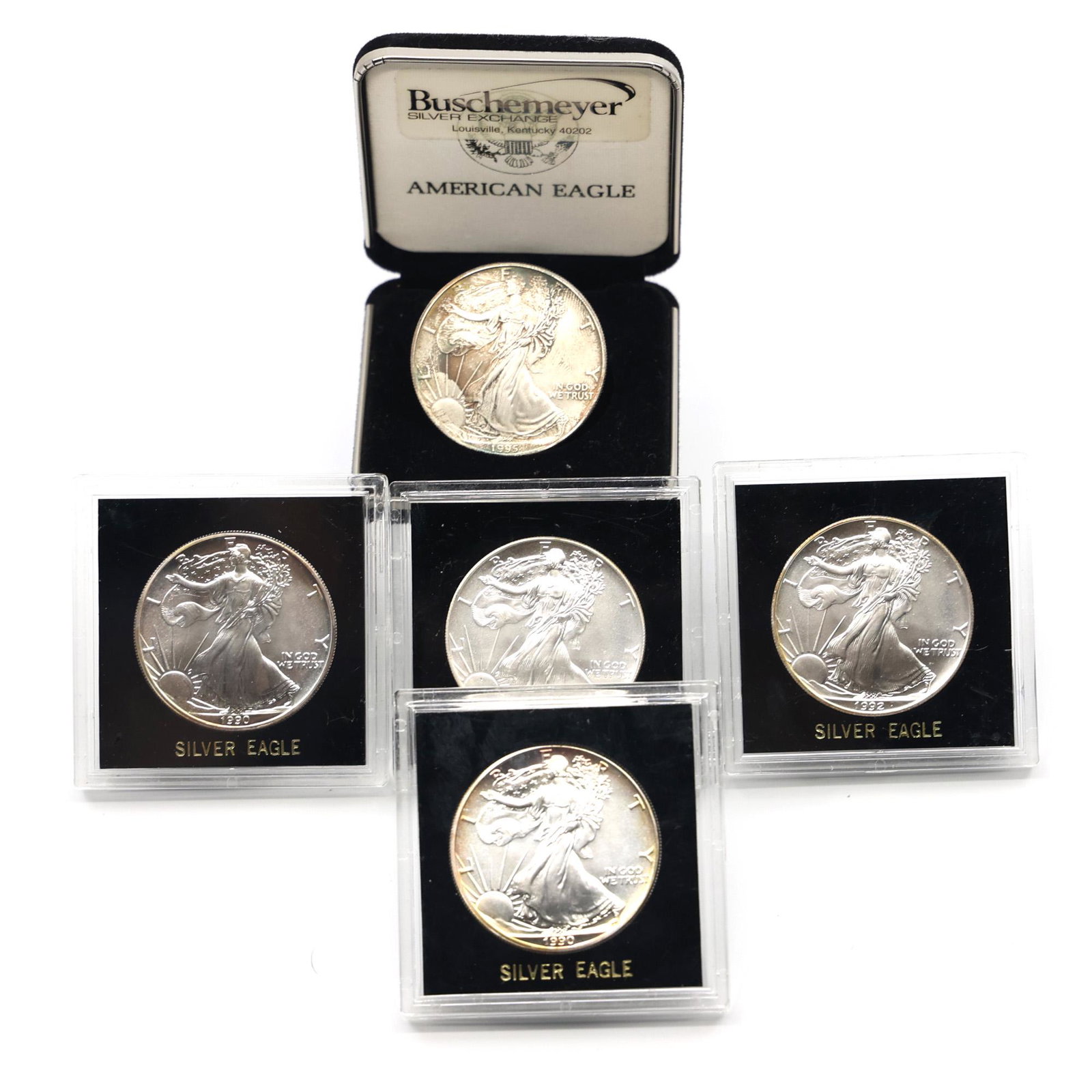 1990-1996 AMERICAN EAGLE 1 OZ .999 FINE SILVER COINS (1 of 5)