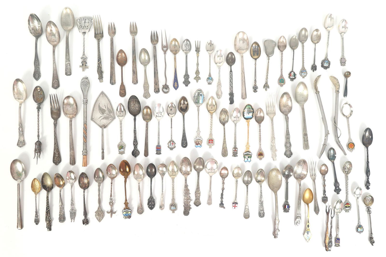SILVER PLATED SOUVENIR SPOONS & ASSORTED FLATWARE (1 of 5)