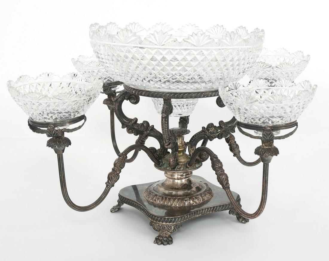 ENGLISH SILVERPLATE & CRYSTAL EPERGNE CENTERPIECE (1 of 6)