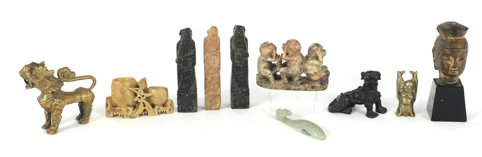 ASIAN STONE & METAL FIGURINES, JADE BUCKLE, & BUDDHA (1 of 13)