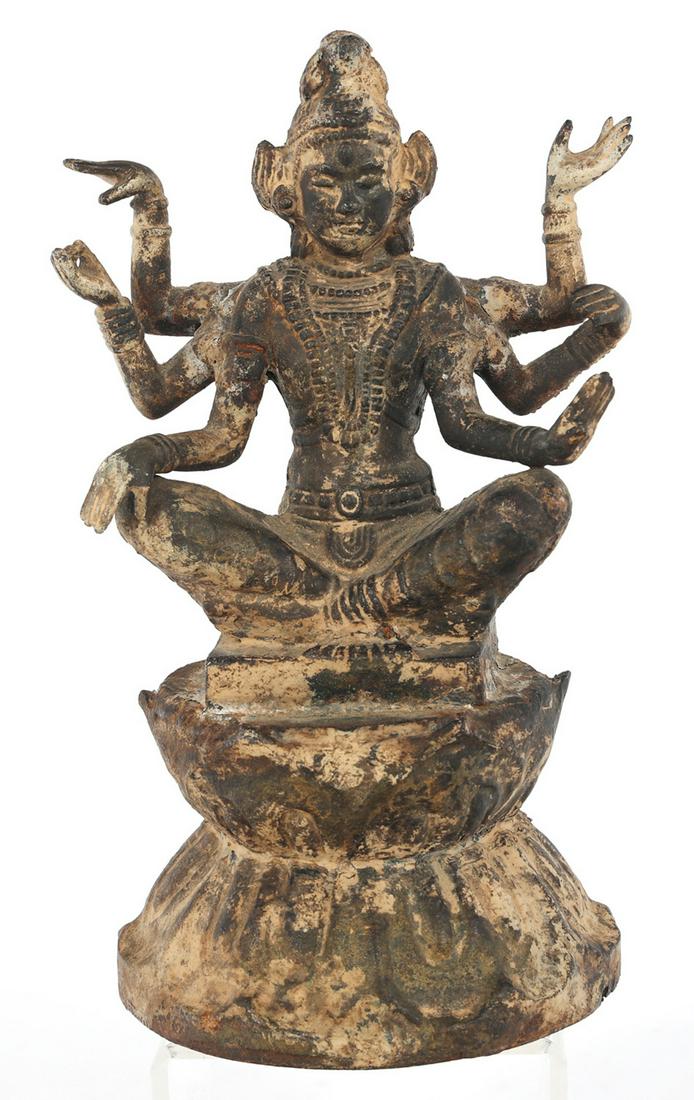 HINDU CAST IRON FIGURE OF GODDESS KALI: HINDU CAST IRON FIGURE OF GODDESS KALI Hindu cast iron figure of Goddess Kali on lotus. Size: 10"