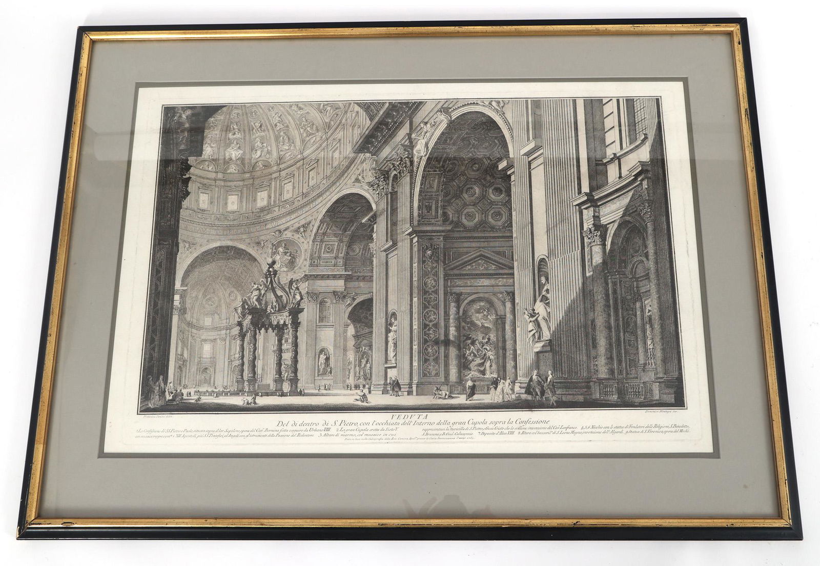 DOMENICO MONTAGU CUPOLA SAN PIETRO ENGRAVING: DOMENICO MONTAGU CUPOLA SAN PIETRO ENGRAVING Engraving depicting the Cupula of Saint Peter's Basilica in Rome, engraved by Domenico Mantaigu after the original drawing by Francesco Panini, circa 18th