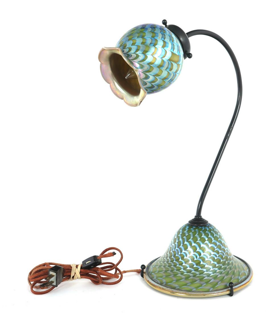 CARL RADKE SWAN NECK ART NOUVEAU STYLE GLASS TABLE LAMP (1 of 7)