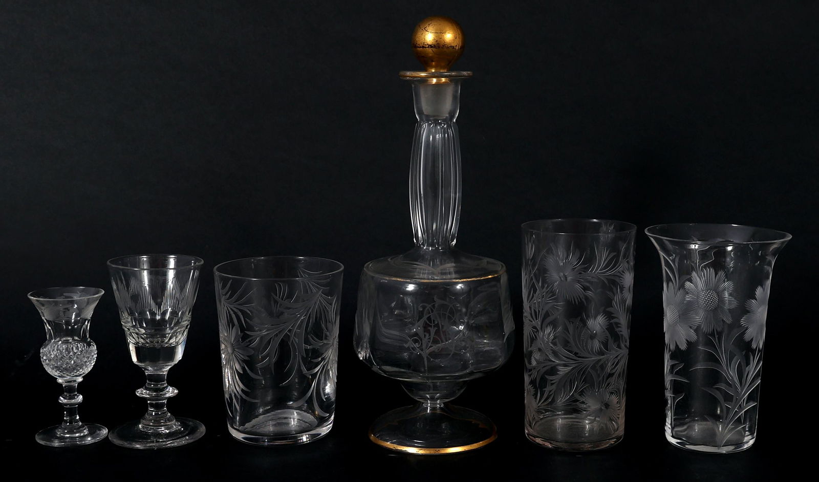 ETCHED GLASS & CRYSTAL DECANTER AND DRINKWARE (1 of 9)