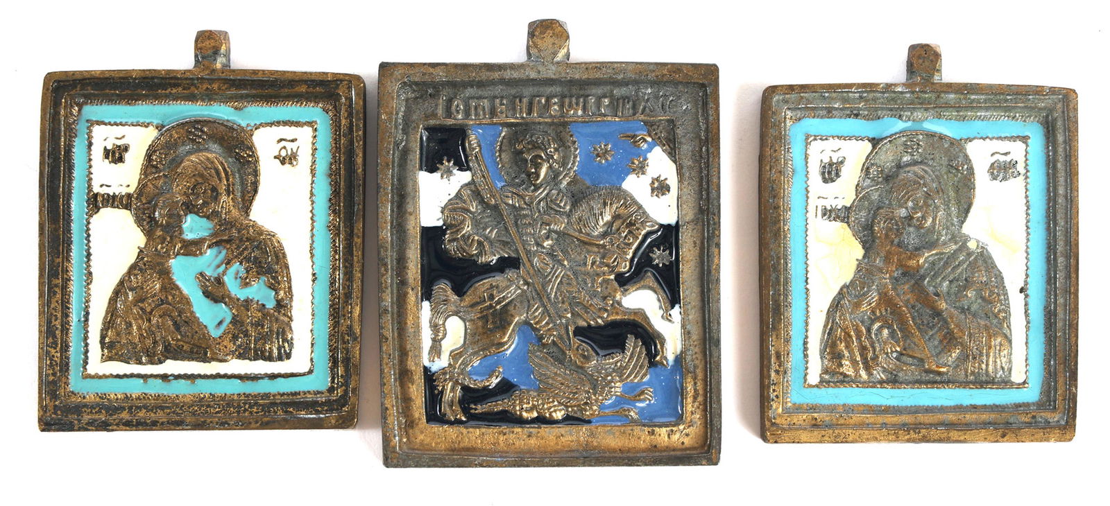 19th C. RUSSIAN ORTHODOX BRASS & ENAMEL ICONS (1 of 7)