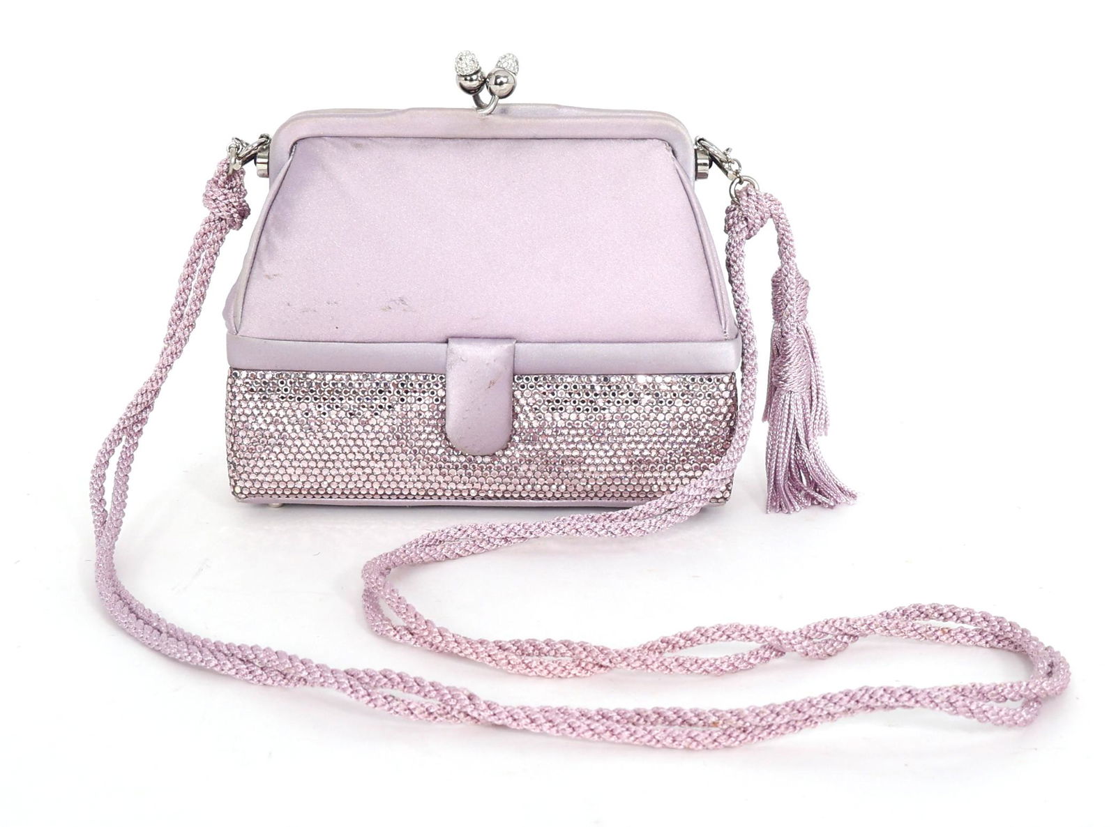 JUDITH LEIBER SATIN & RHINESTONE LAVENDER EVENING BAG (1 of 8)