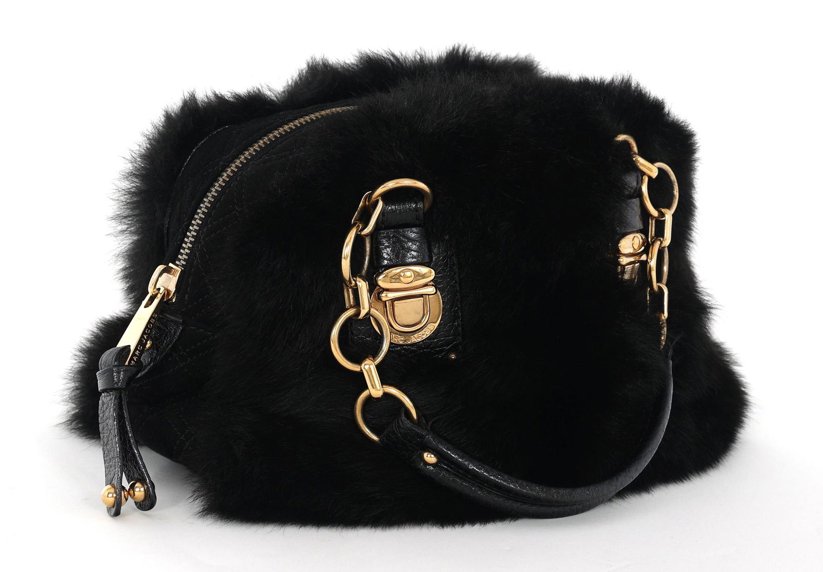 MARC JACOBS BLACK FAUX FUR & BRASS CHAIN BOWLING BAG (1 of 10)