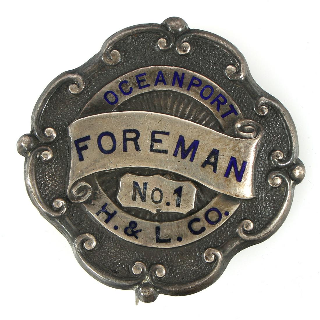OCEANPORT NJ H&L CO. FOREMAN STERLING SILVER BADGE (1 of 2)