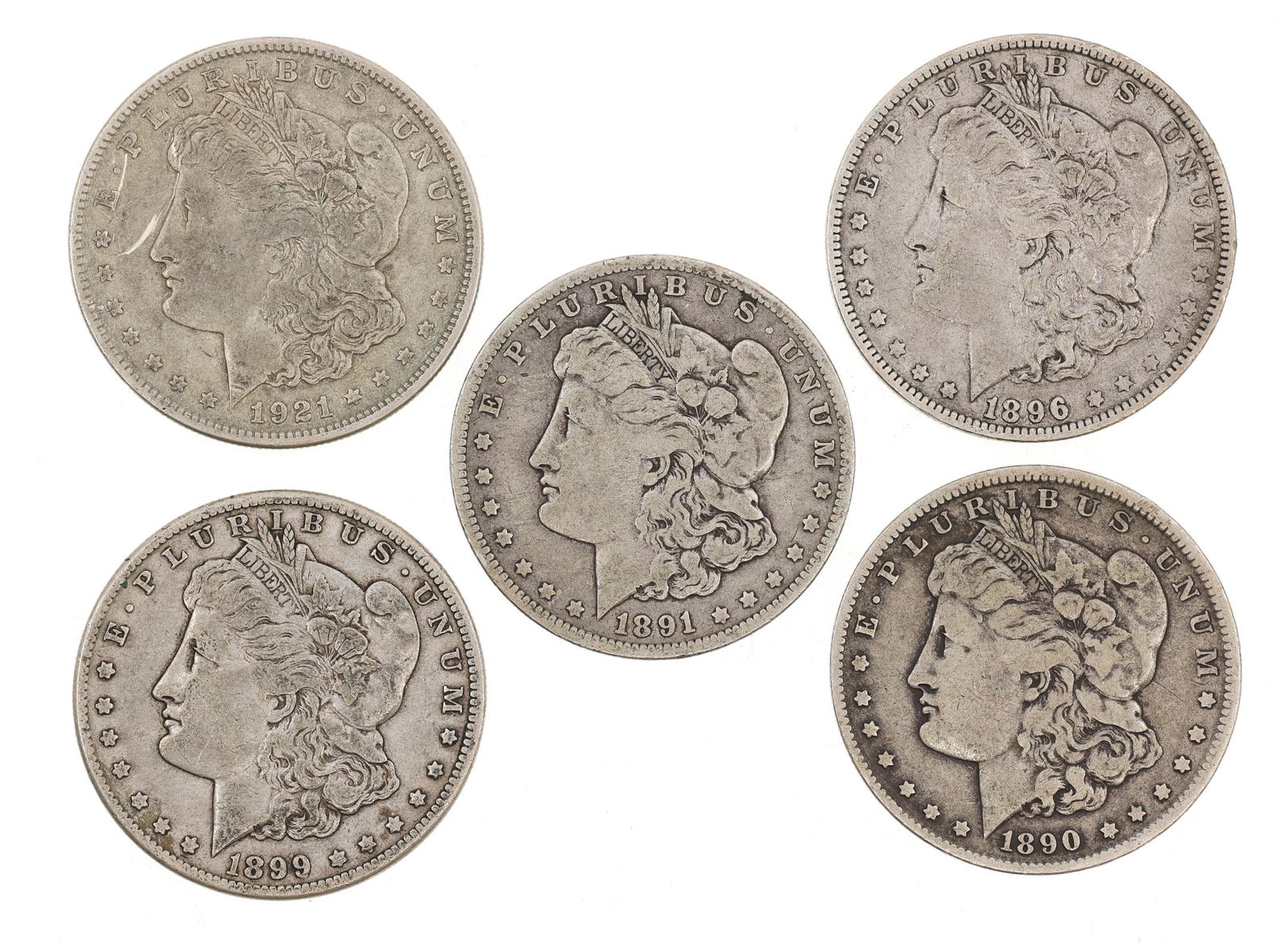 1890-1921 US SILVER MORGAN DOLLAR COINS (1 of 2)