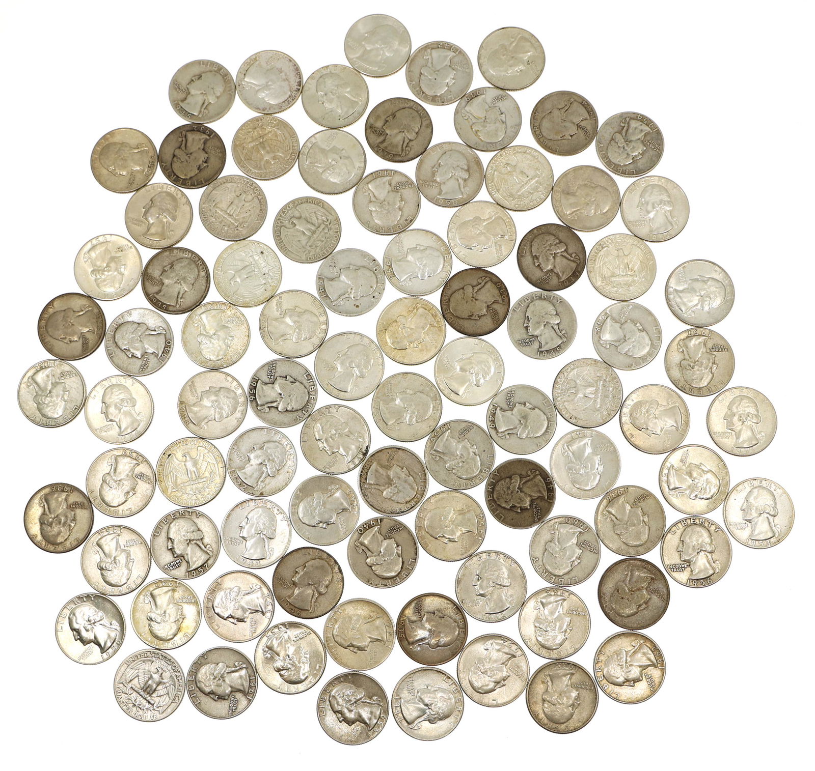 US 90% SILVER WASHINGTON QUARTERS - $22 FACE (1 of 6)