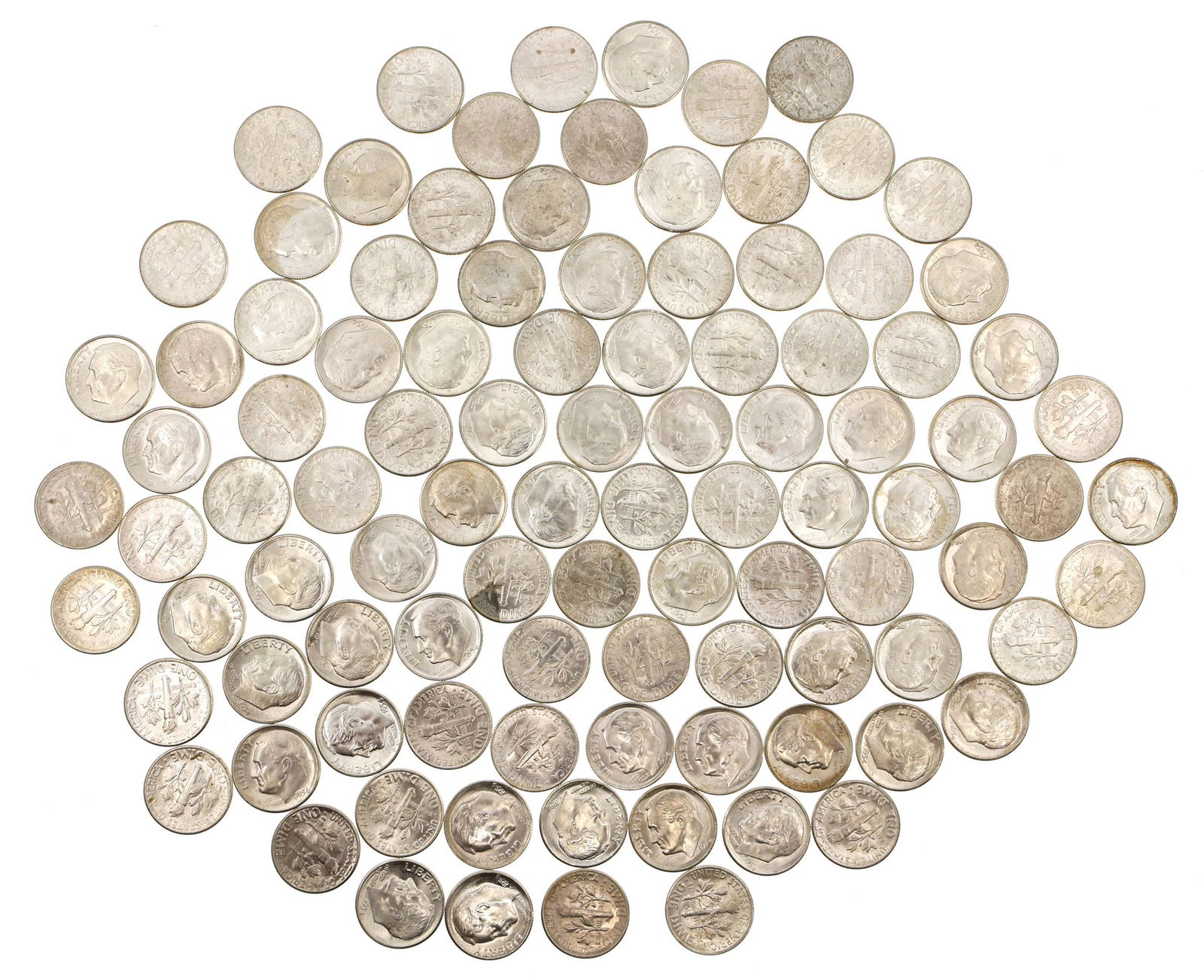 US 90% SILVER ROOSEVELT DIMES - $9.90 FACE VALUE (1 of 8)