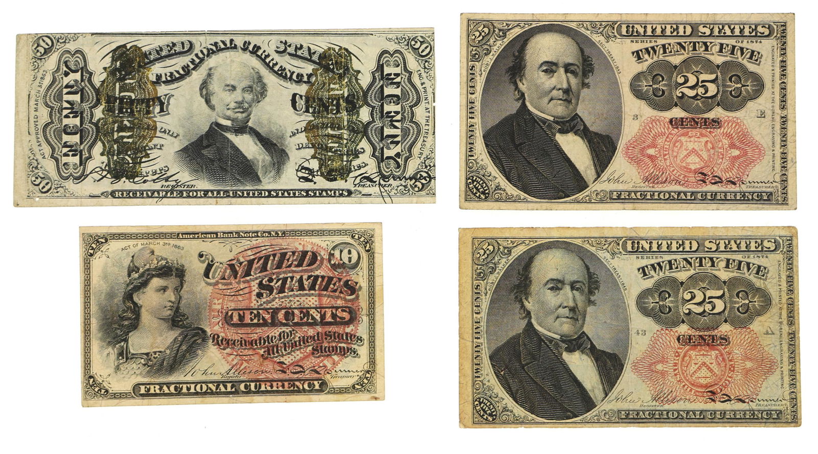 19th C. US FRACTIONAL CURRENCY - 10C, 25C, 50C (1 of 5)