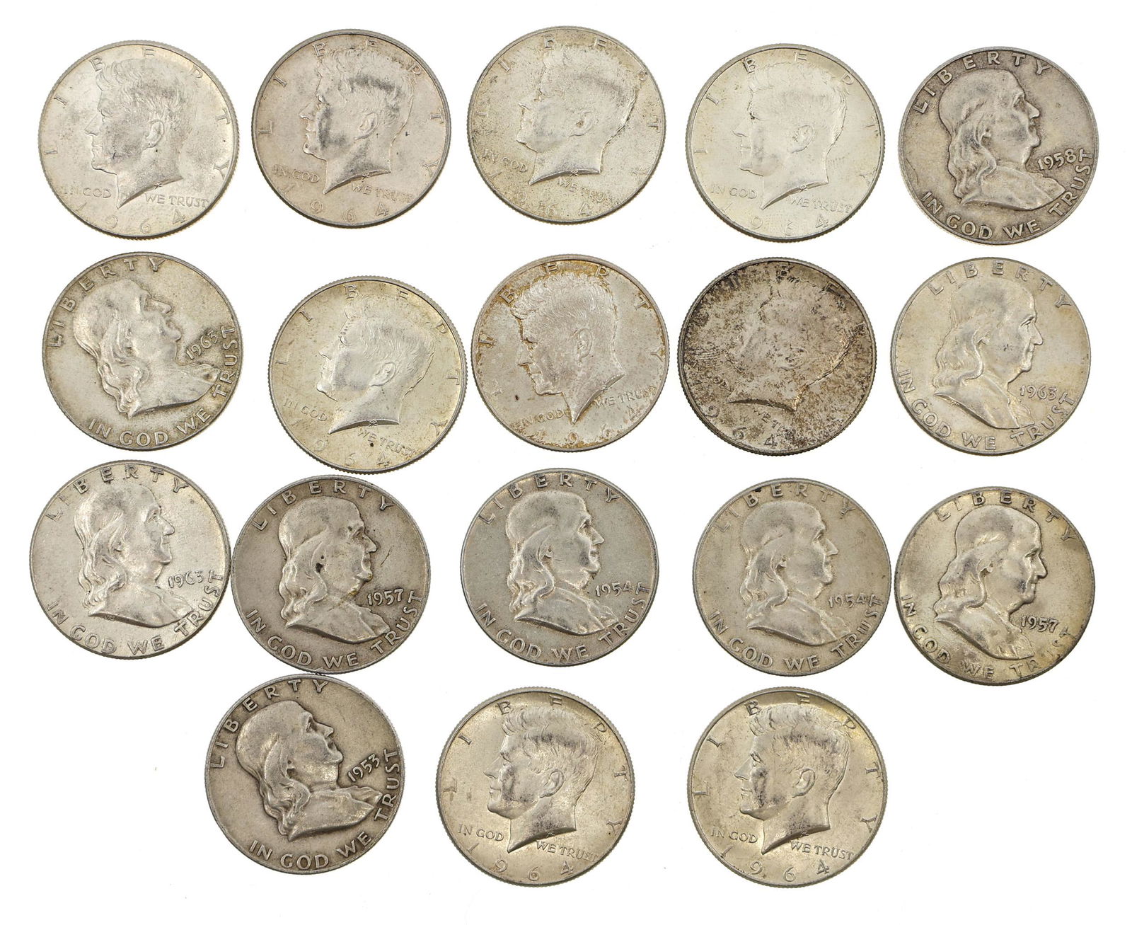 US 90% SILVER FRANKLIN & KENNEDY HALF DOLLAR COINS (1 of 5)