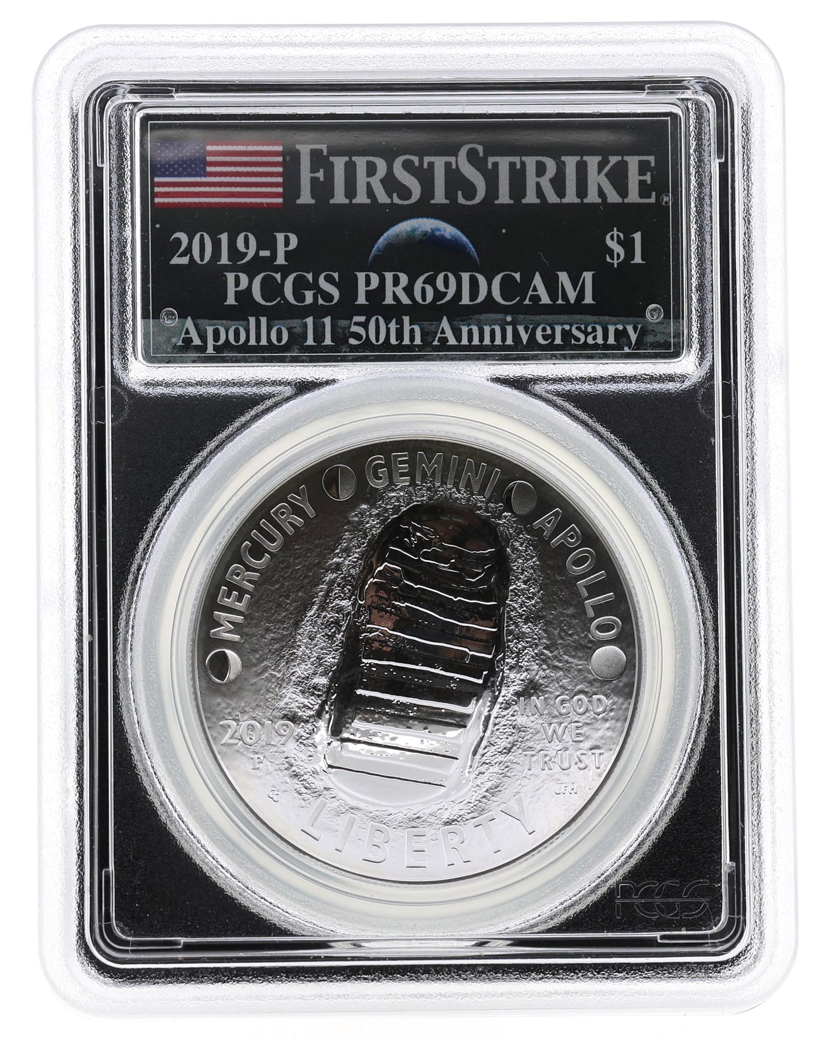 2019-P US SILVER APOLLO 11 50th ANNIVERSARY $1 COIN (1 of 2)