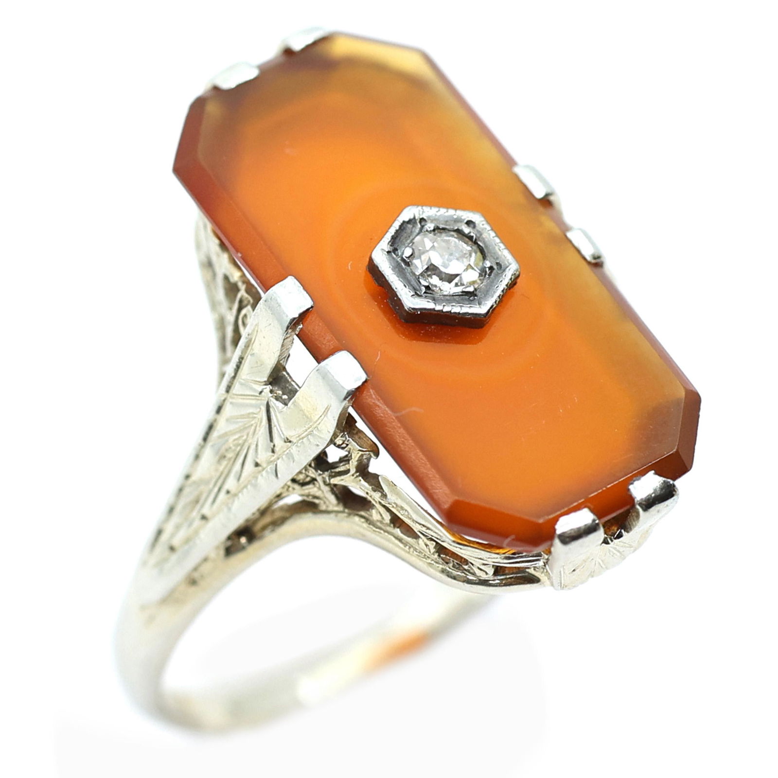 18K WHITE GOLD CARNELIAN & DIAMOND FASHION RING (1 of 6)