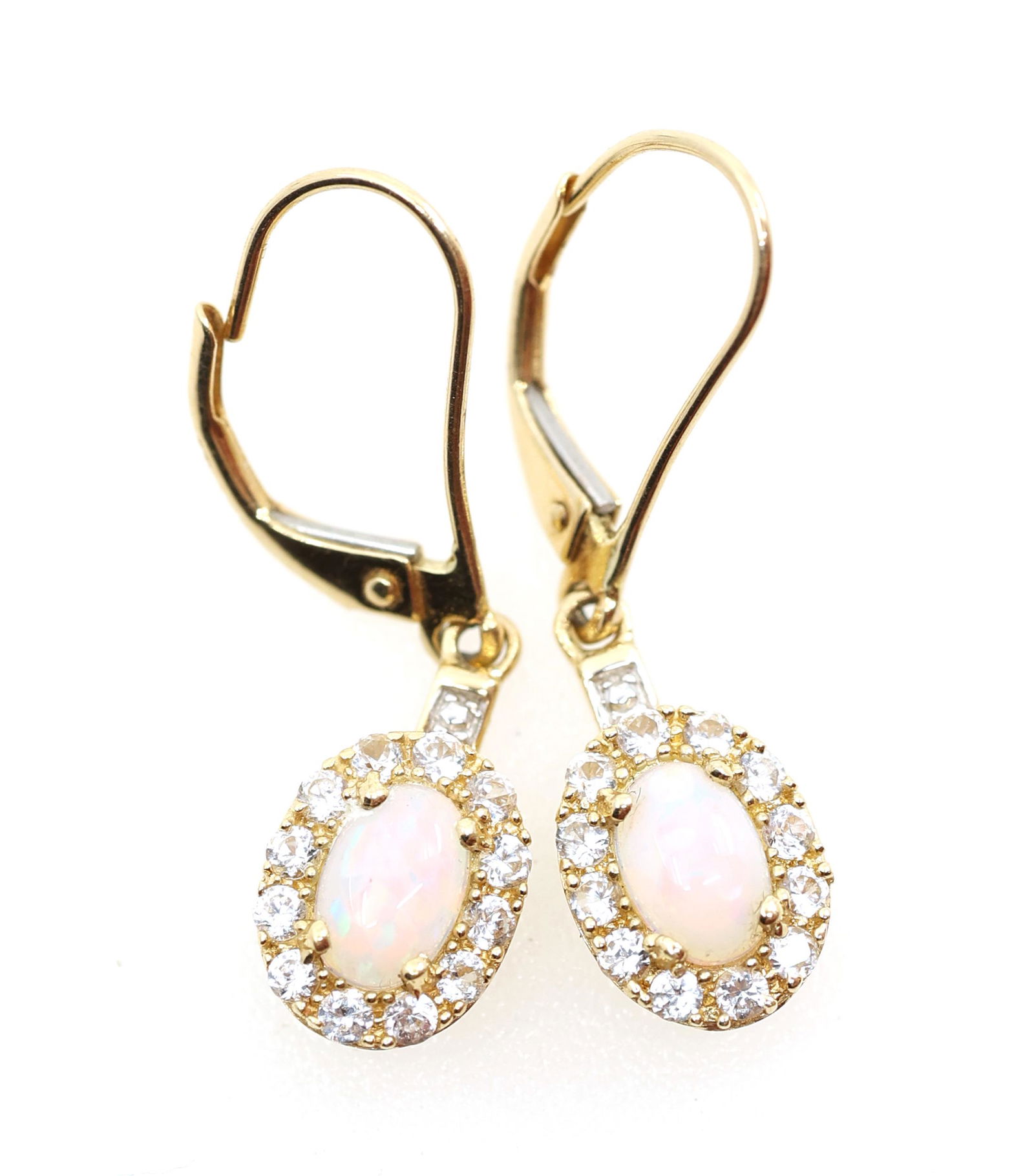 14K YELLOW GOLD OPAL & WHITE SAPPHIRE DROP EARRINGS (1 of 2)