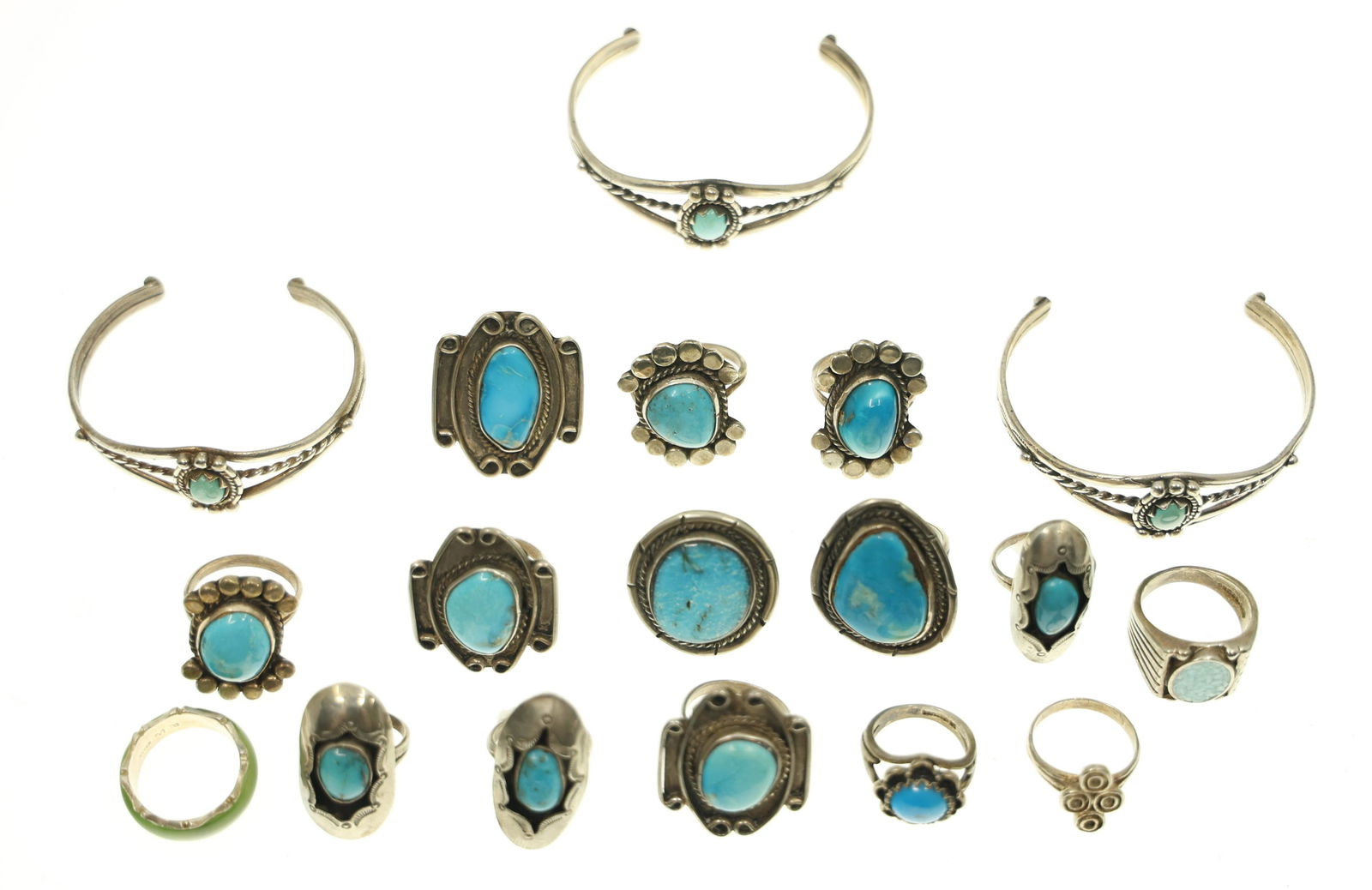 STERLING SILVER TURQUOISE & JADE JEWELRY - RINGS, CUFFS (1 of 7)