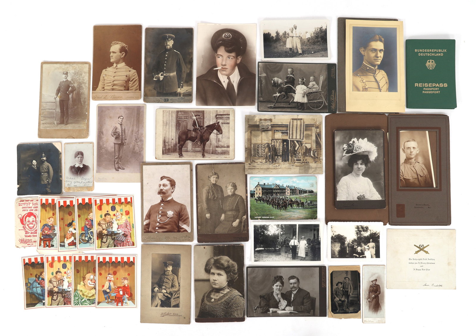 LATE 19th/20th C. IMAGES EPHEMERA CABINET CARDS & MORE: LATE 19th/20th C. IMAGES EPHEMERA CABINET CARDS & MORE Large lot of mixed images from the late 19th century to early 20th century. Includes cabinet cards, tintype, CDVs, obsolete German passport, and 